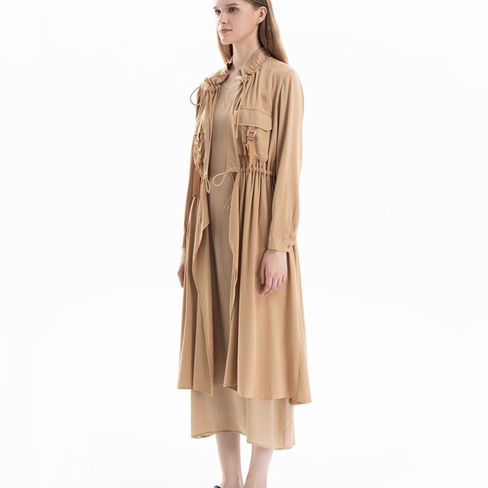 Solid Elasticated Drawstring Long Jacket - image 1